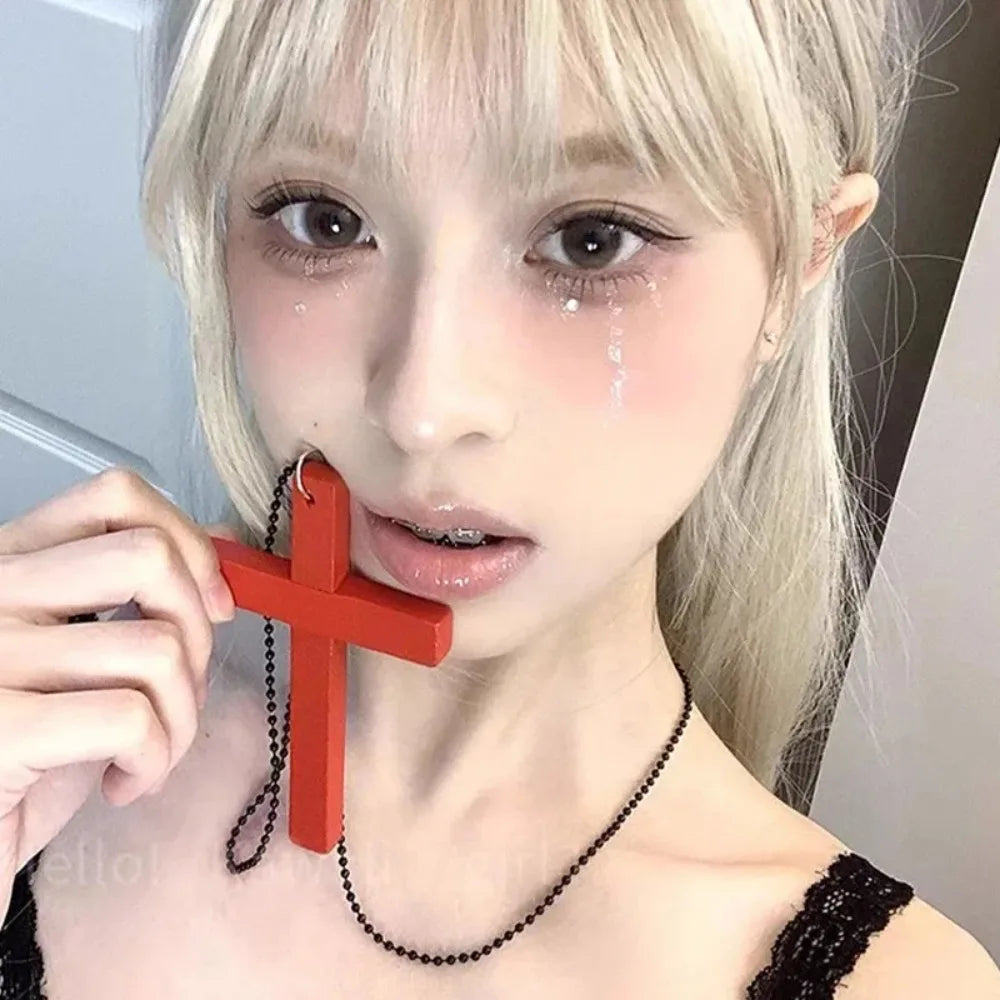 Block Cross Pendant (Street Goth/Y2K Minimalist - Black, White, Red)