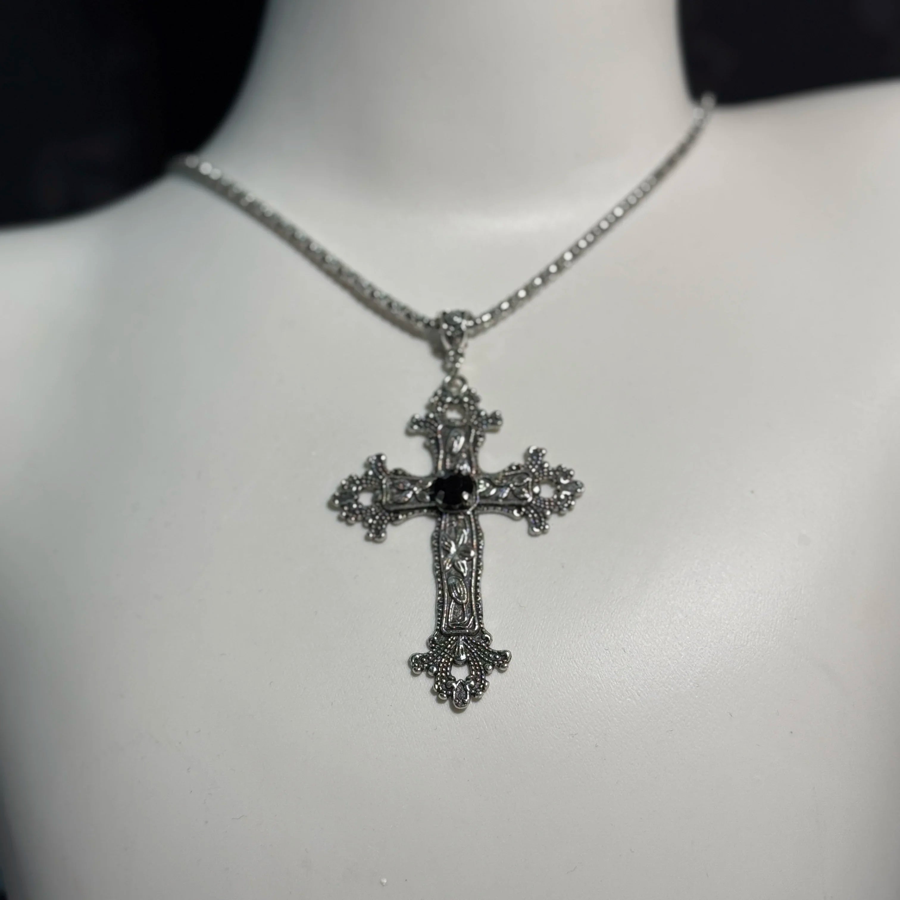 Baroque Gothic Crystal Cross Pendant (Metallic)