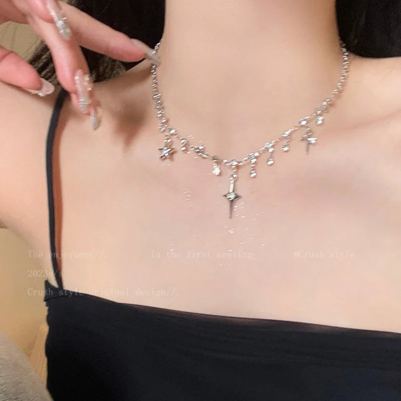 Celestial Star Choker Necklace (Silver)
