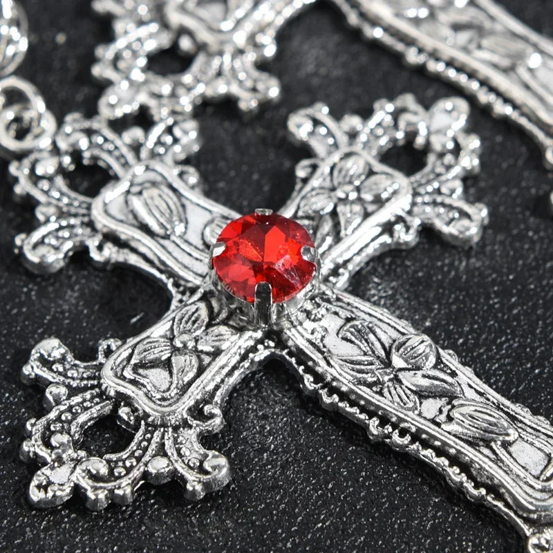 Baroque Gothic Crystal Cross Pendant (Metallic)
