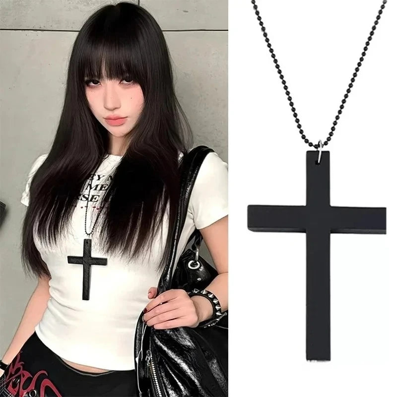 Block Cross Pendant (Street Goth/Y2K Minimalist - Black, White, Red)