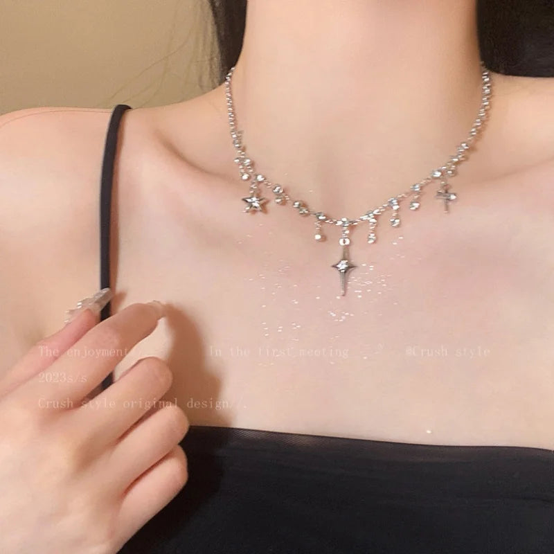 Celestial Star Choker Necklace (Silver)