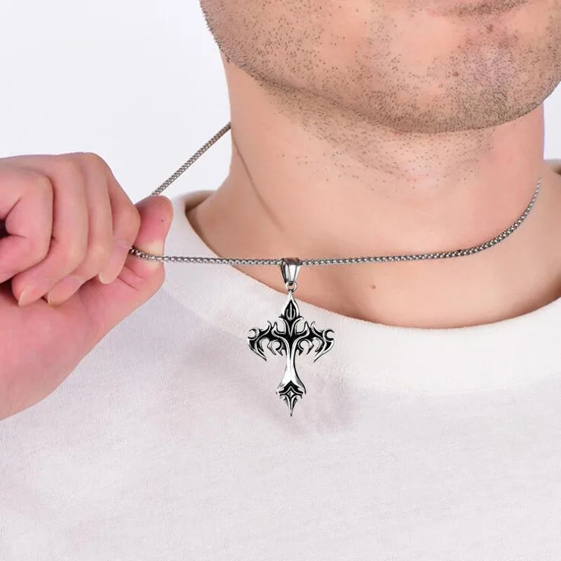 Flame Cross Pendant Necklace
