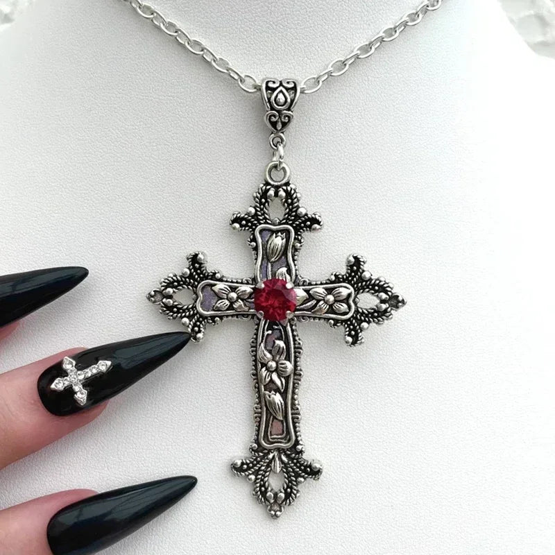 Baroque Gothic Crystal Cross Pendant (Metallic)