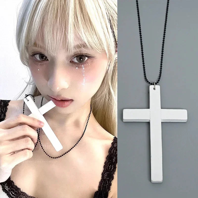 Block Cross Pendant (Street Goth/Y2K Minimalist - Black, White, Red)