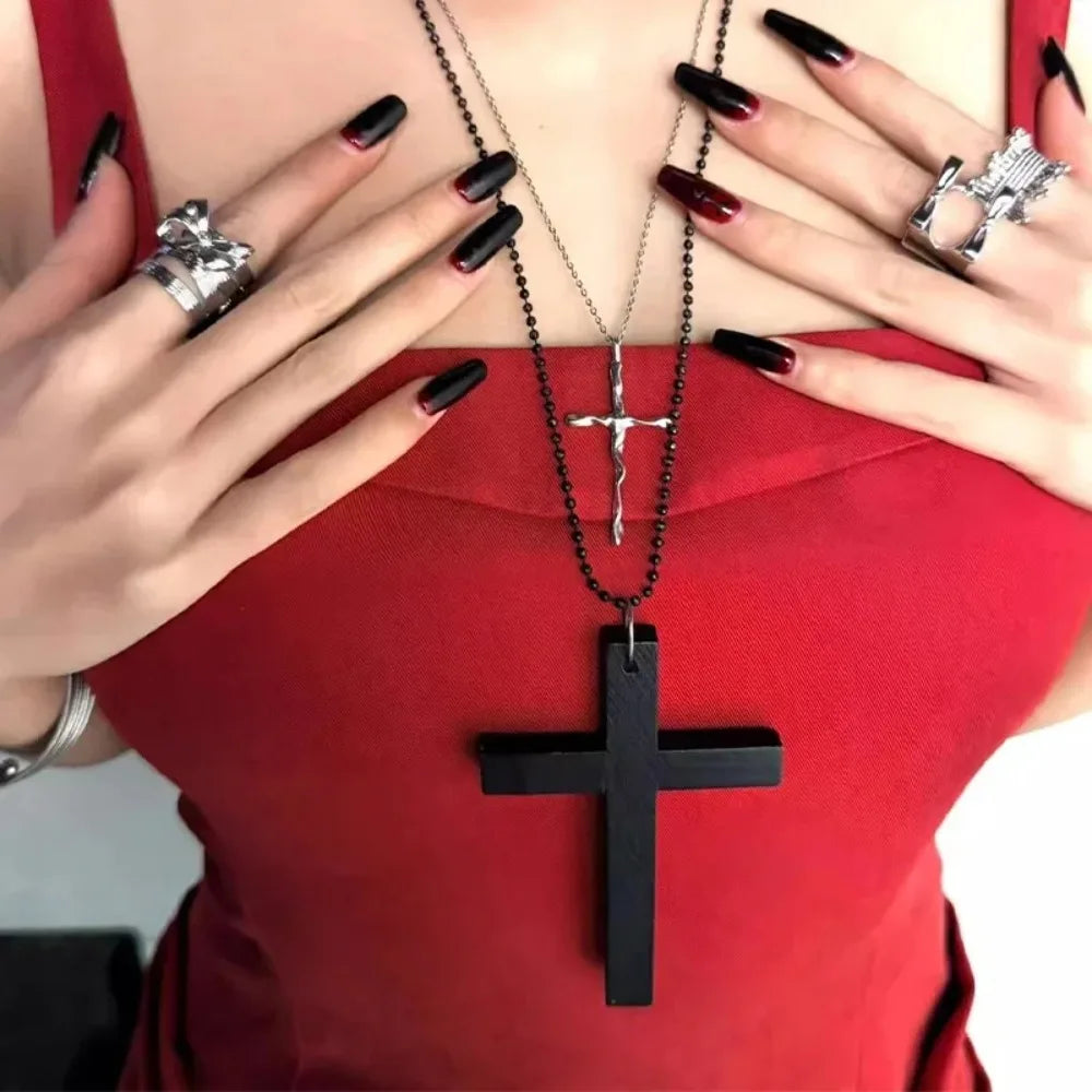 Block Cross Pendant (Street Goth/Y2K Minimalist - Black, White, Red)