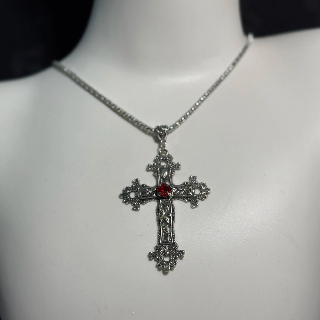 Baroque Gothic Crystal Cross Pendant (Metallic)