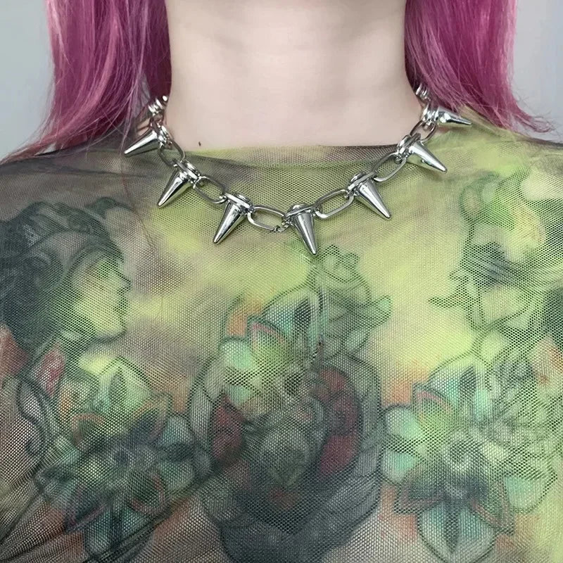 Metallic Punk Spike Choker Necklace Rivet Collar (Unisex)