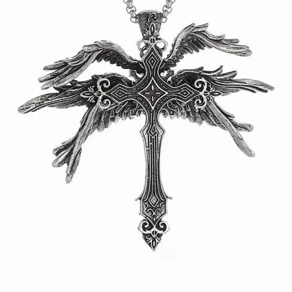 Gothic Jesus Wings Cross Pendant