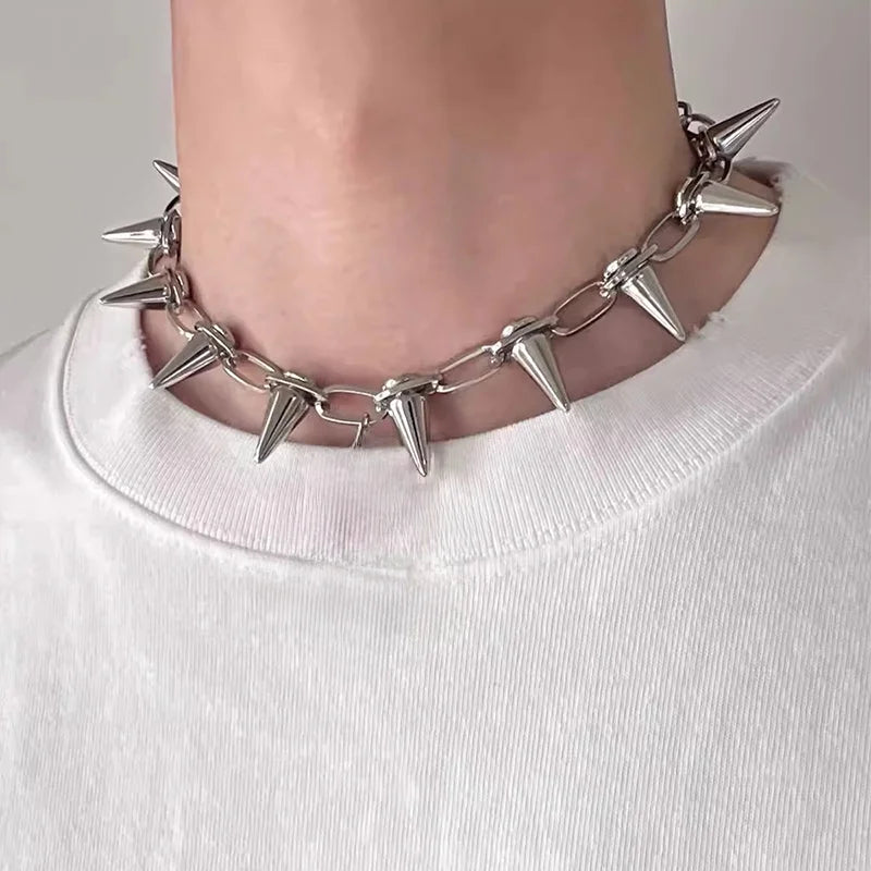 Metallic Punk Spike Choker Necklace Rivet Collar (Unisex)