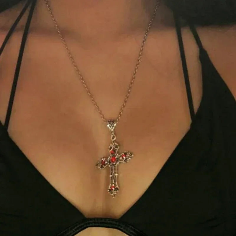 Baroque Gothic Crystal Cross Pendant (Metallic)