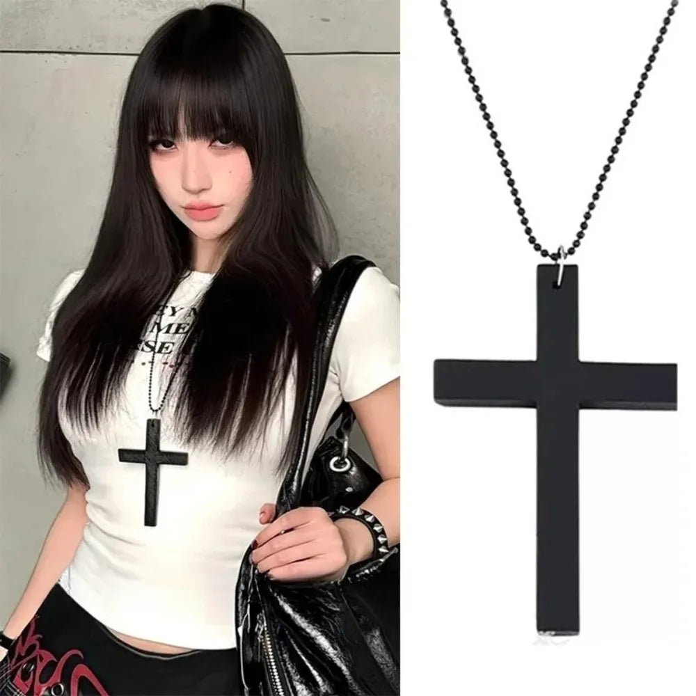 Block Cross Pendant (Street Goth/Y2K Minimalist - Black, White, Red)