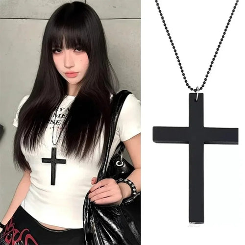 Block Cross Pendant (Street Goth/Y2K Minimalist - Black, White, Red)