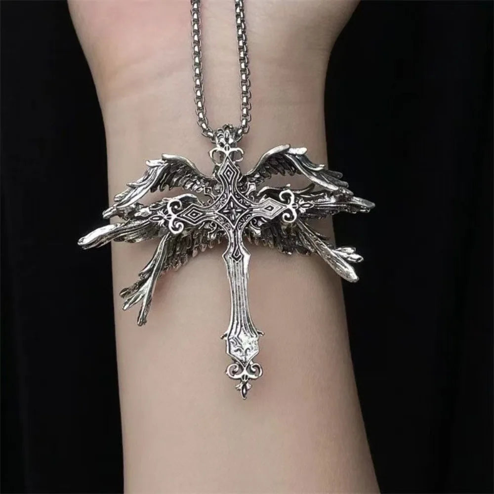 Gothic Jesus Wings Cross Pendant