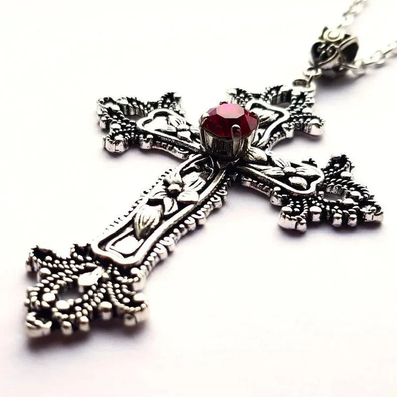 Baroque Gothic Crystal Cross Pendant (Metallic)