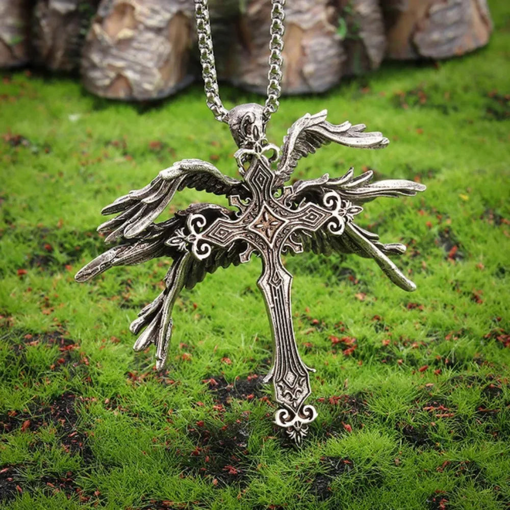 Gothic Jesus Wings Cross Pendant