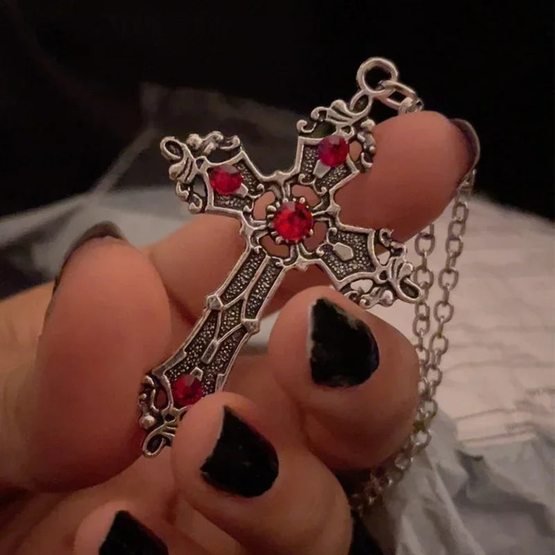 Baroque Gothic Crystal Cross Pendant (Metallic)