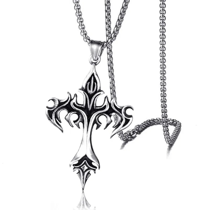 Flame Cross Pendant Necklace
